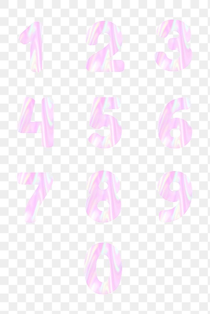 Numerical sticker png pastel pink holographic set