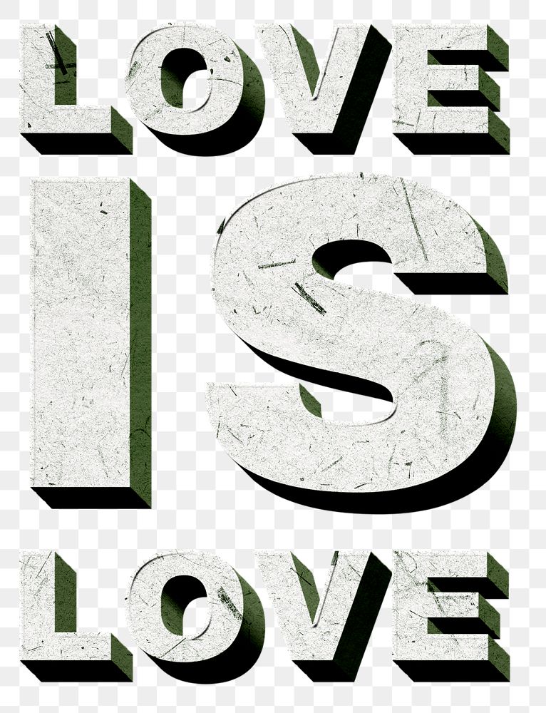  Green Love Is Love png vintage 3D paper font quote