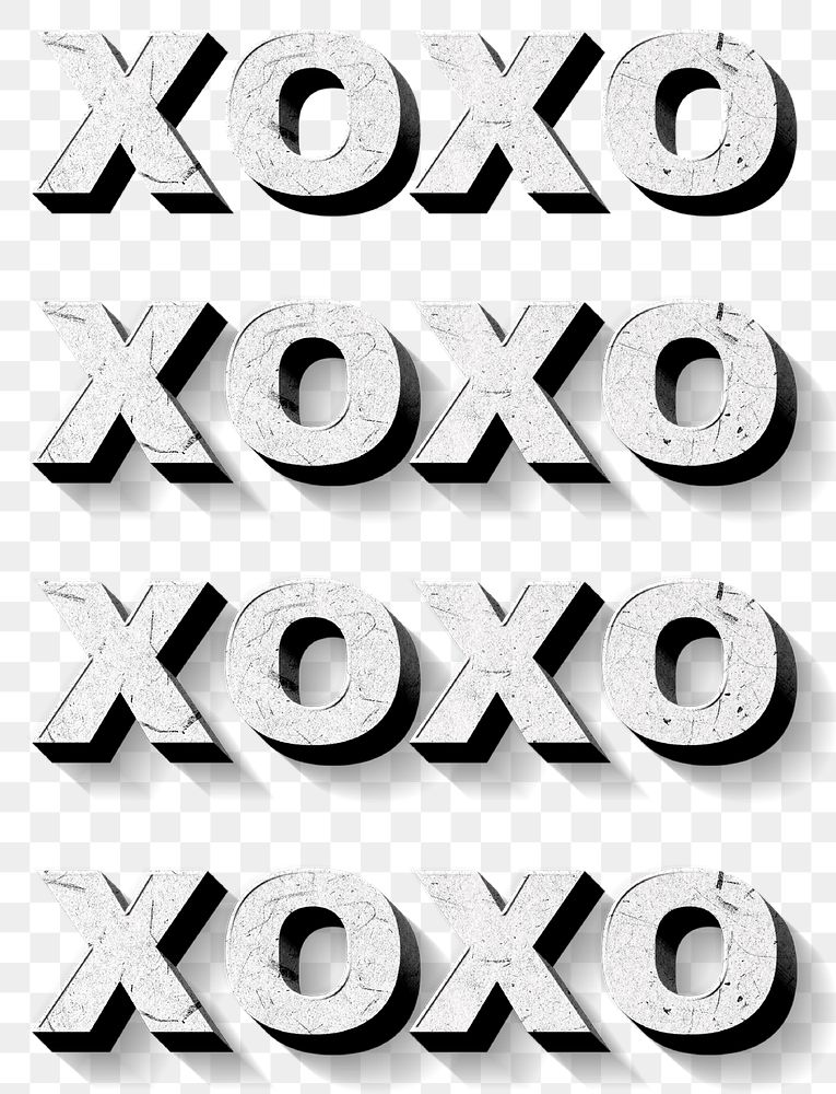 Xoxo png gray 3D vintage word paper texture