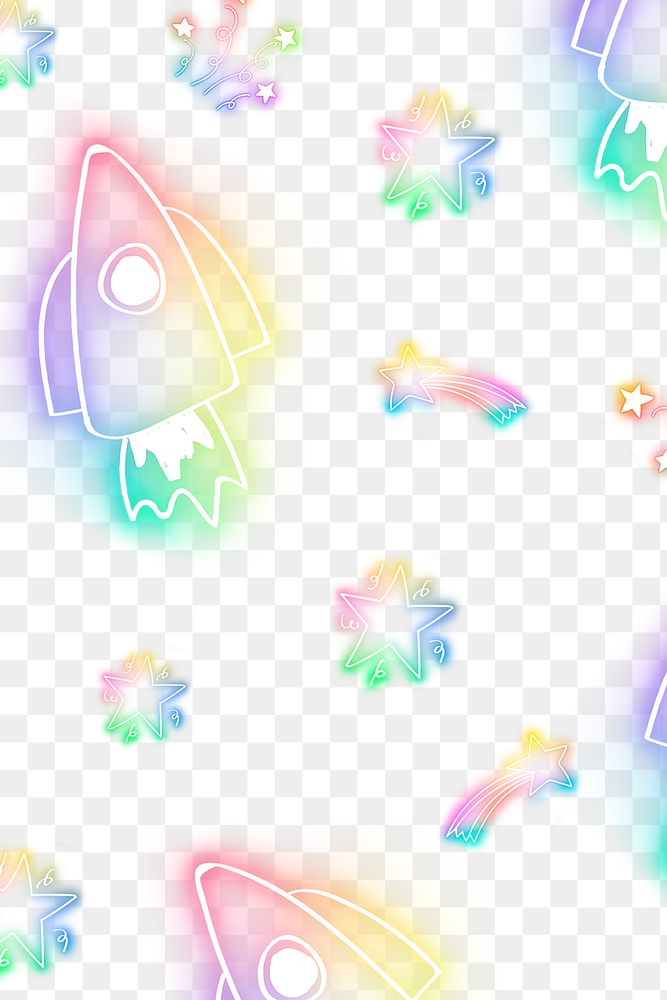 Png neon space shuttle star doodle pattern background