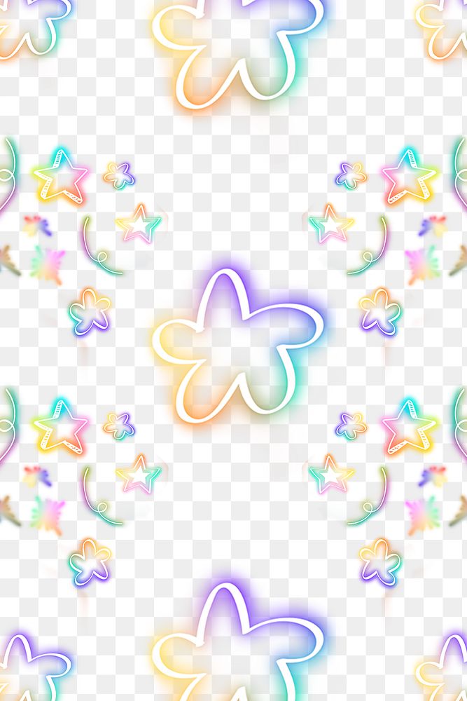 Neon doodle star pattern png background