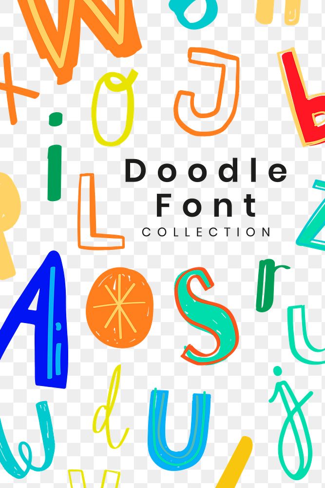 Colorful png doodle font patterned transparent background