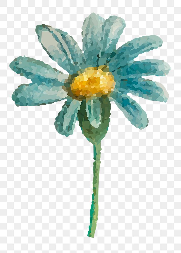 Png vintage blue daisy flower hand drawn botanical