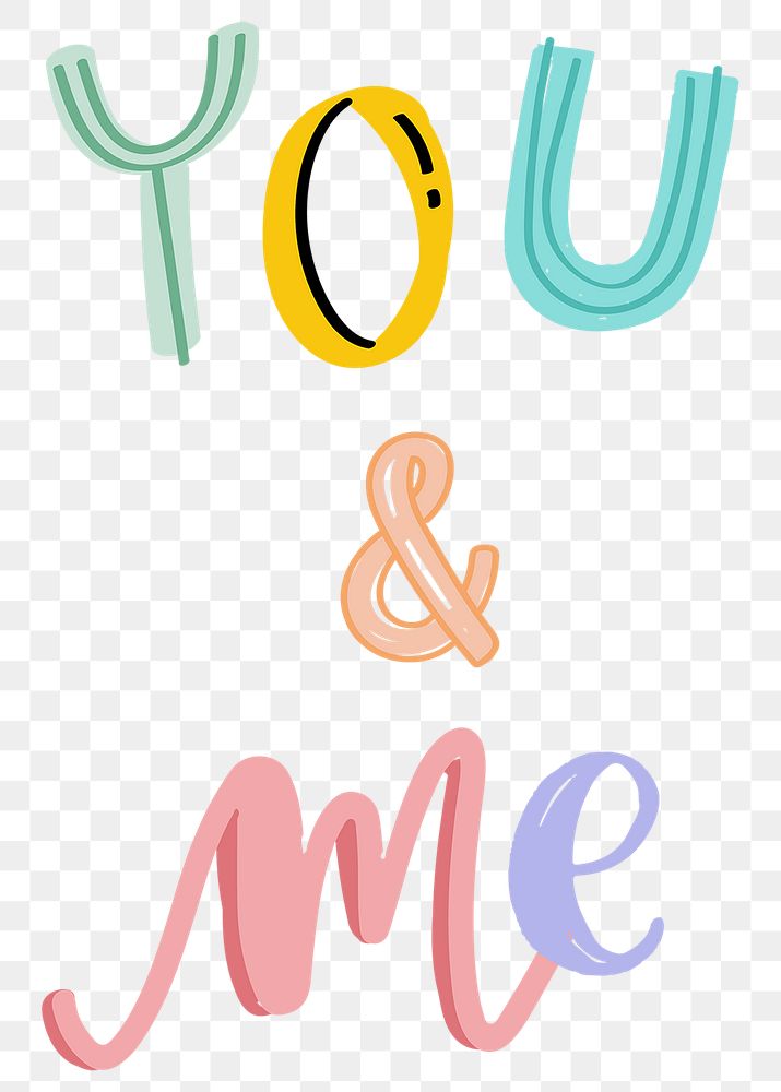 Doodle lettering You & Me png cute typography