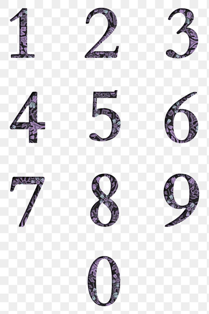 Png numbers floral typography font set
