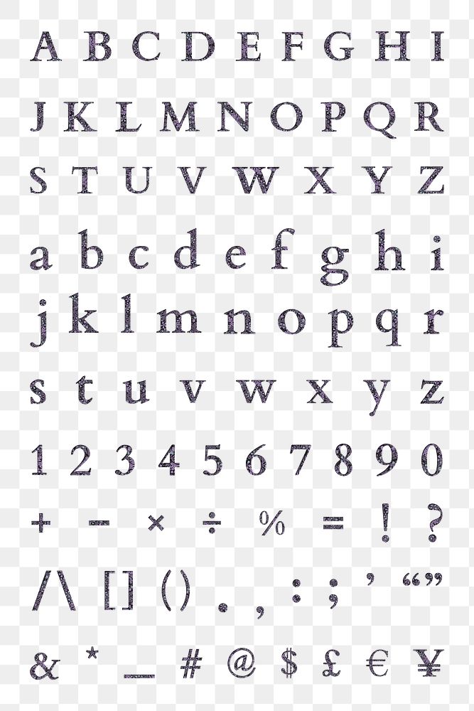 Purple floral alphabet and number png font set on transparent background