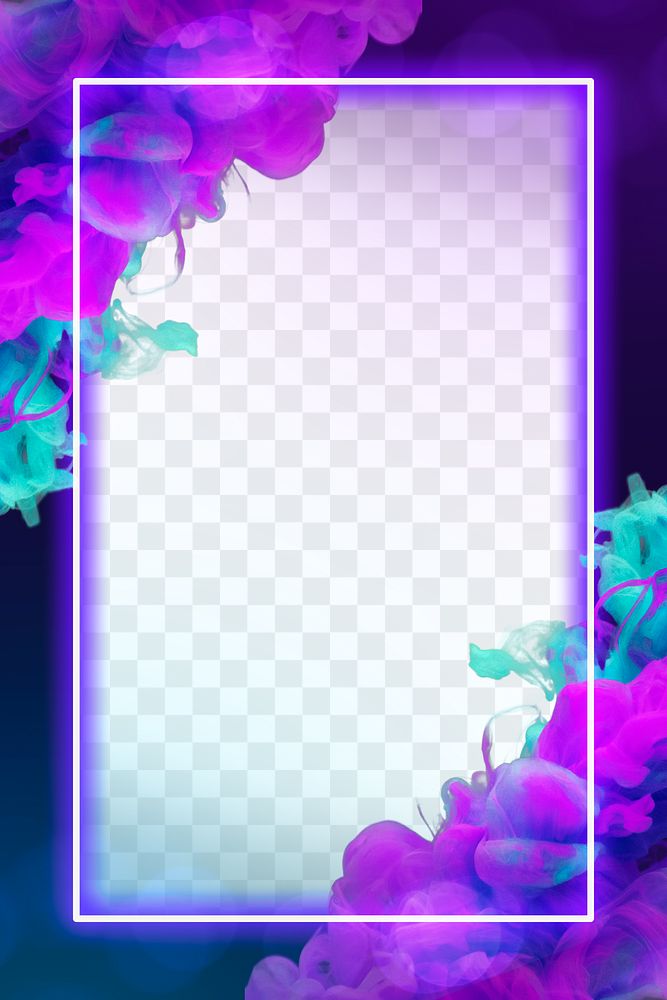 Glowing neon frame purple png ink explosion