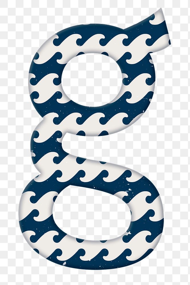 Letter g Japanese wave png blue pattern typography