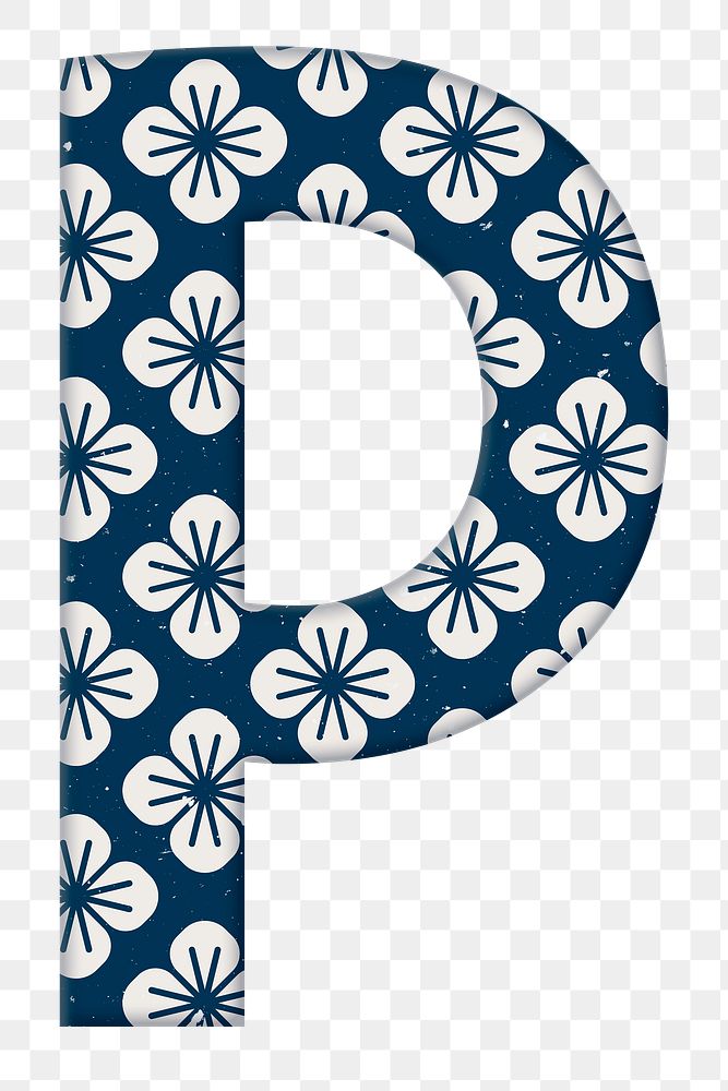 Letter p Japanese flower png blue pattern typography