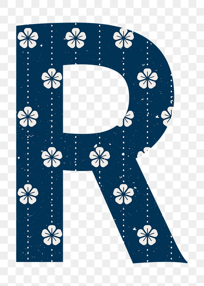 Ume letter r Japanese png blue pattern typography