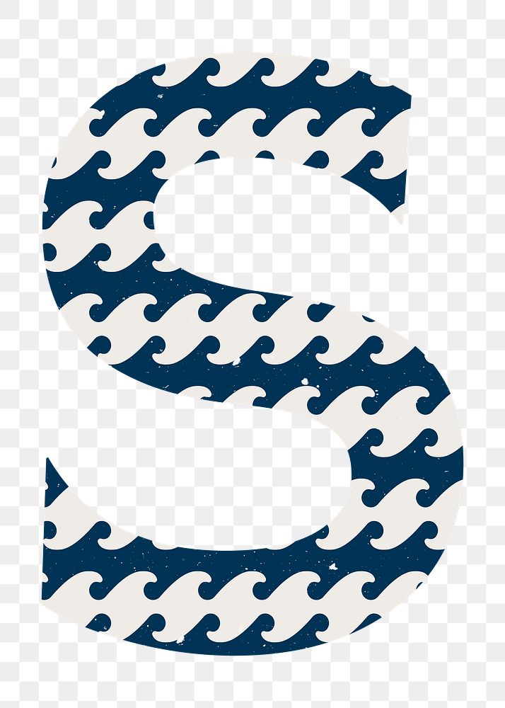 Letter s Japanese wave png blue pattern typography
