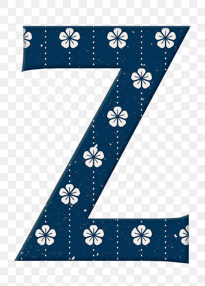 Ume letter z Japanese png blue pattern typography