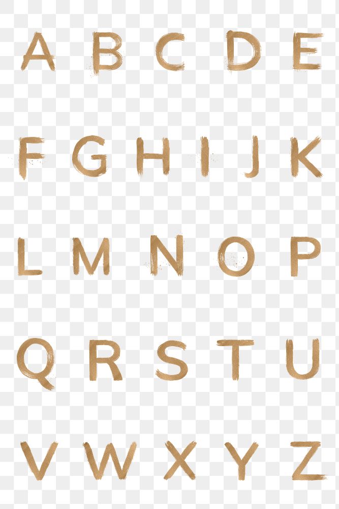 Transparent gold alphabet set typography