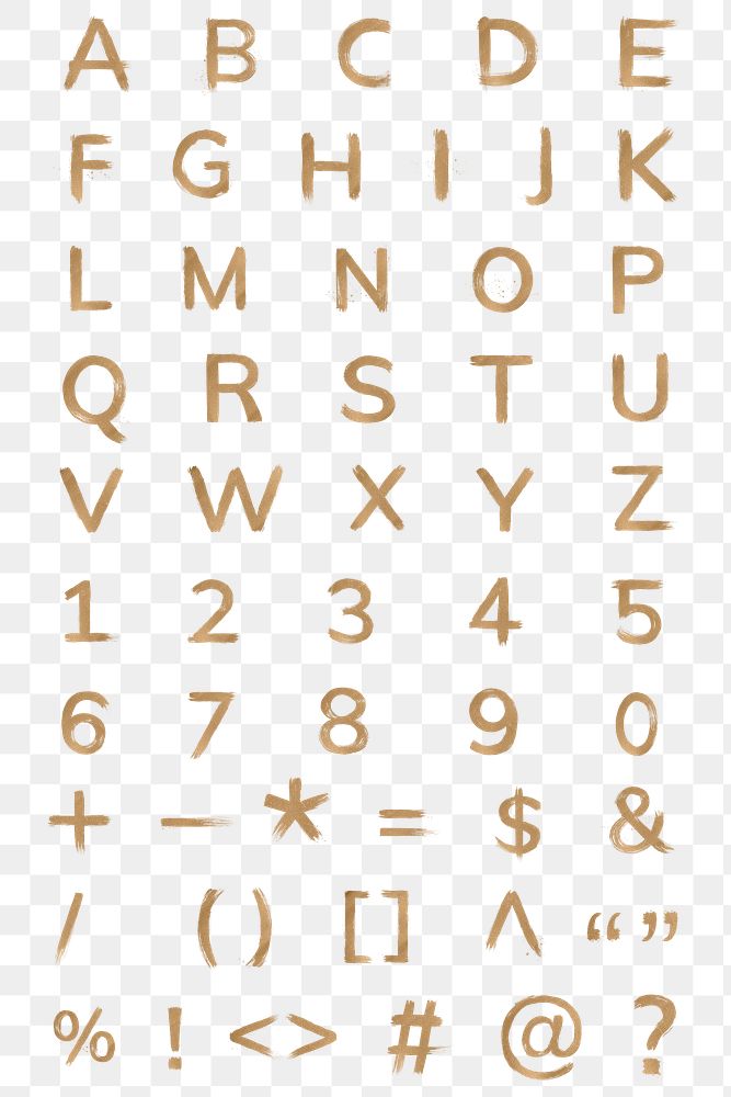 Transparent gold psd alphabet set typography letter number and symbol