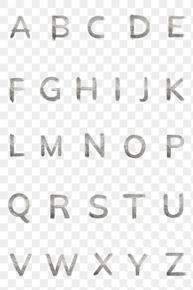 Silver glitter alphabet png set brush stroke font