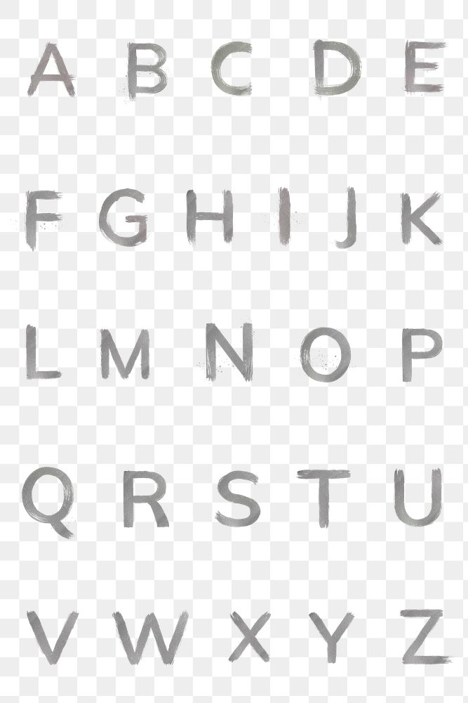 Alphabet set png silver brush stroke font