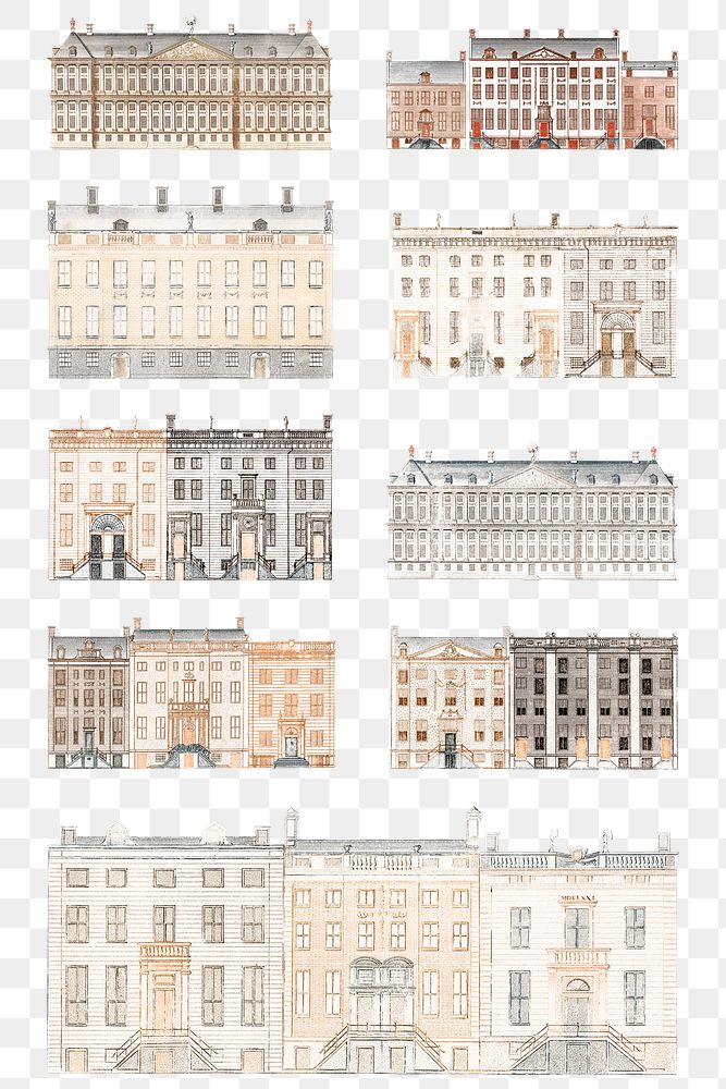 European old building png sticker vintage hand drawn illustration set