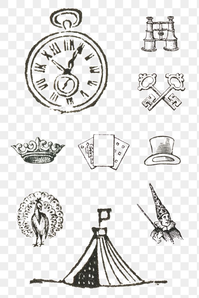 Old png icon hand drawn illustration set