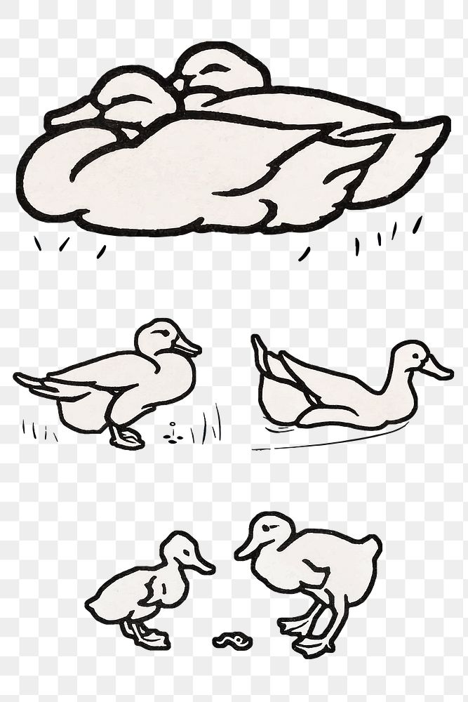 Vintage duck animal logo png sticker set