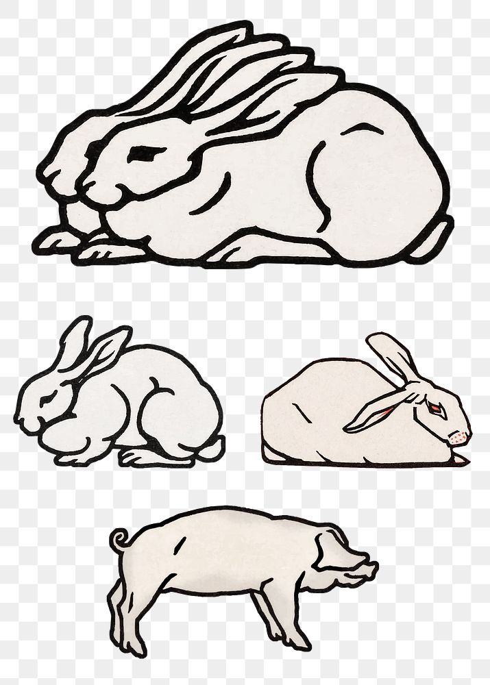 Retro rabbit animal sticker png logo set