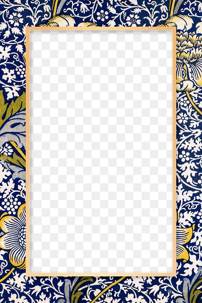 Vintage floral frame png William Morris inspired pattern