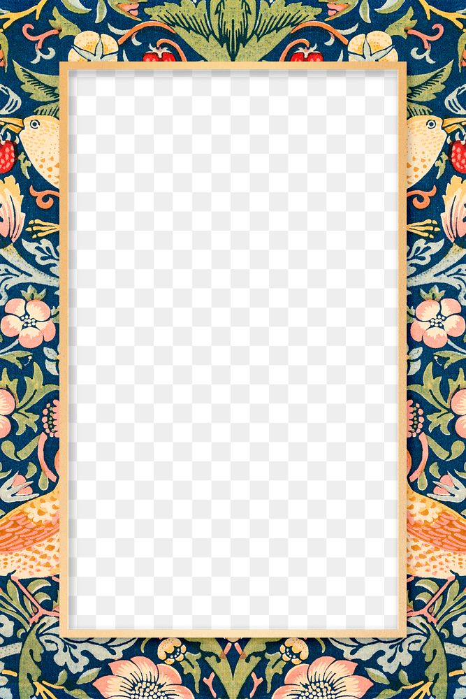 Vintage floral frame png Boho William Morris inspired pattern