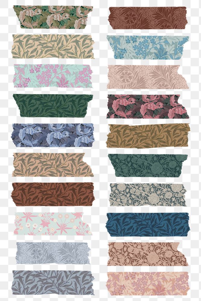 PNG William Morris leafy washi tape diary sticker set