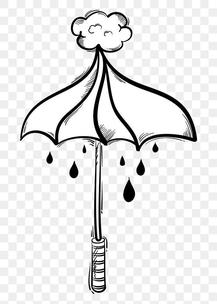 Png bw raining umbrella doodle cartoon teen sticker