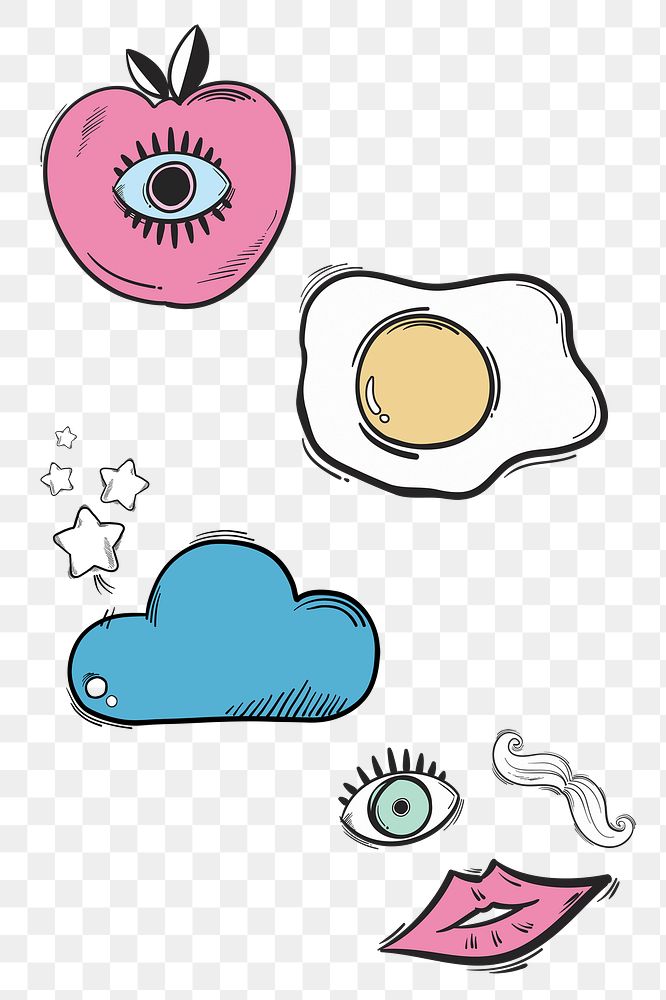 Png cool doodle social media story sticker set