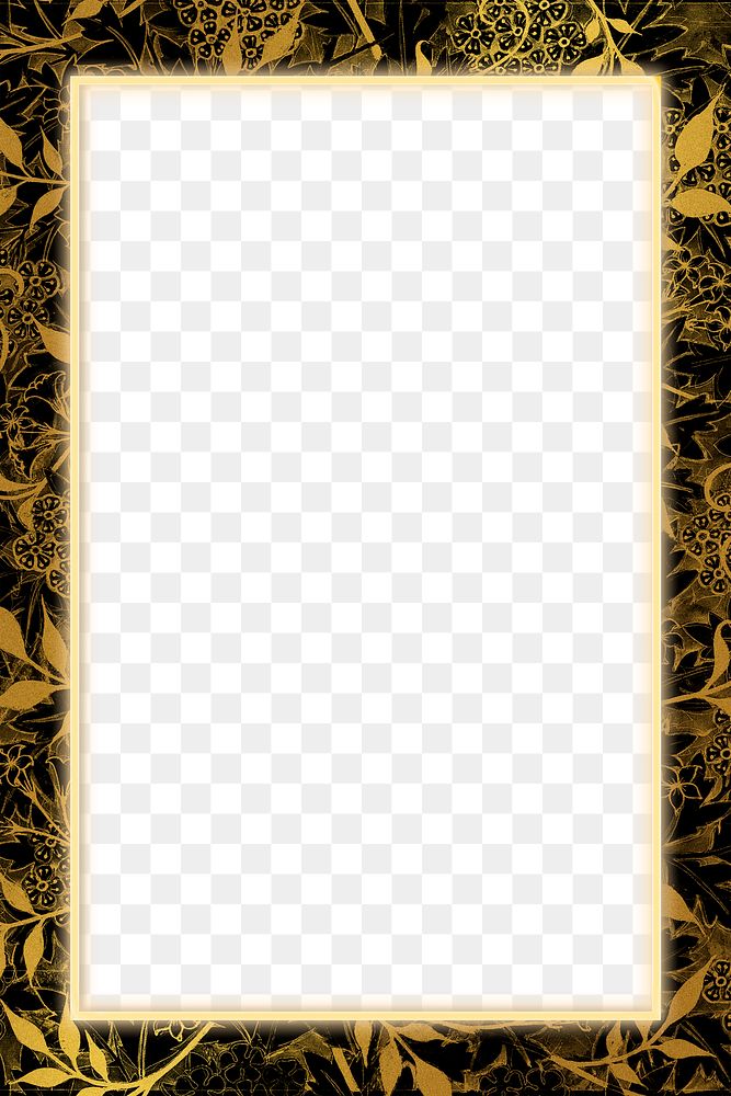 Golden botanical frame pattern png remix from artwork by William Morris