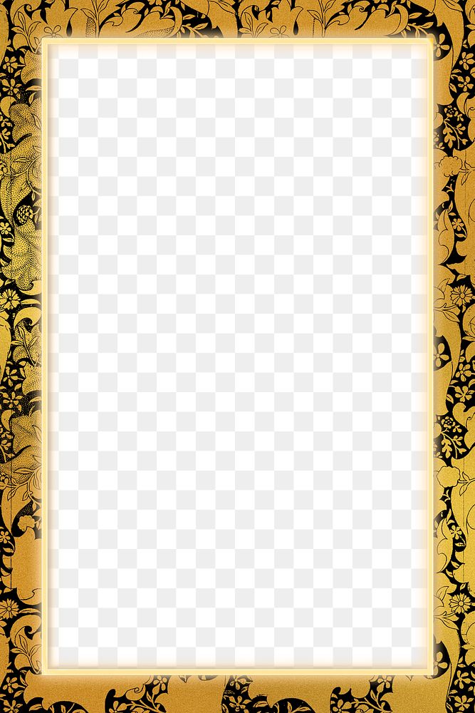 Floral golden frame pattern png remix from artwork by William Morris