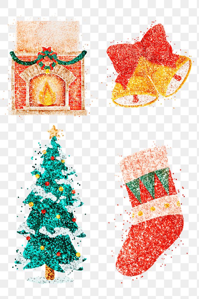 Glitter Christmas png sticker illustration collection