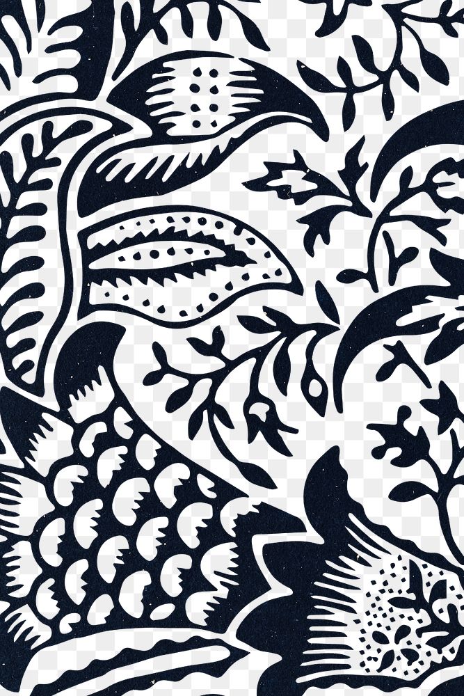 Png pattern William Morris leafy transparent background indigo botanical remix