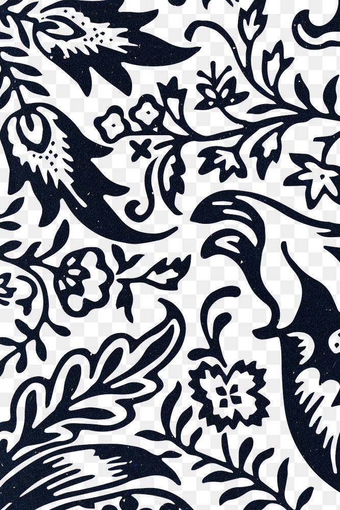 Png pattern indigo floral transparent background remix artwork from William Morris
