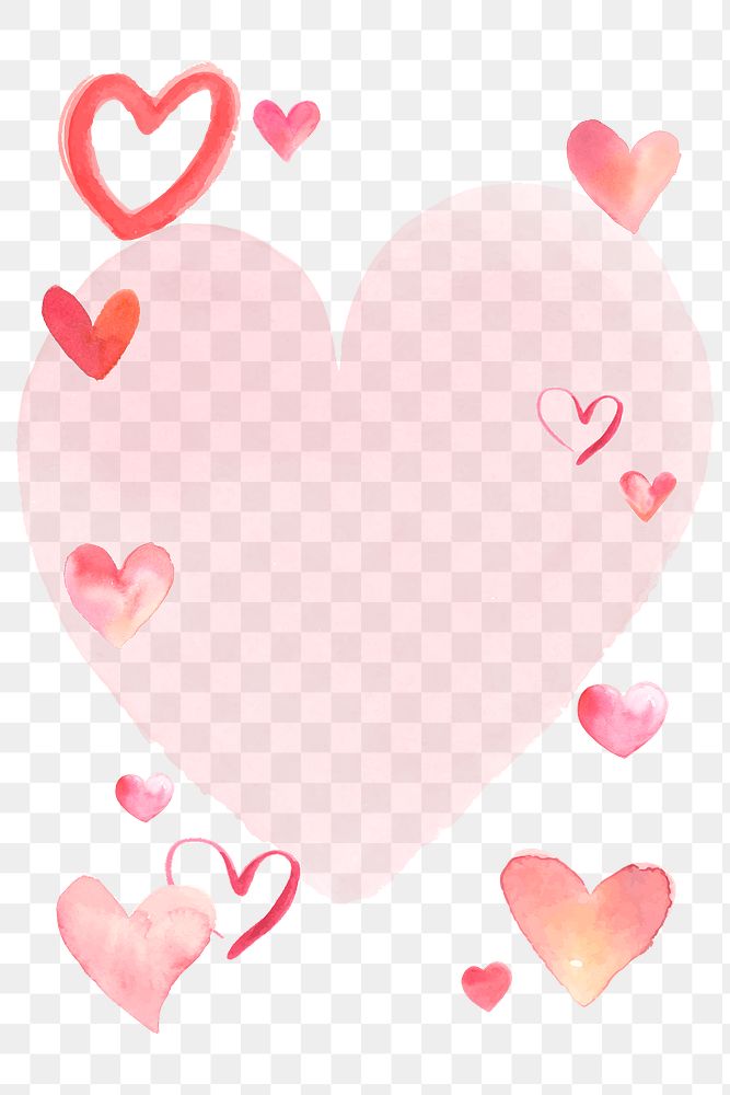 Happy Valentine's Day frame png with watercolor hearts
