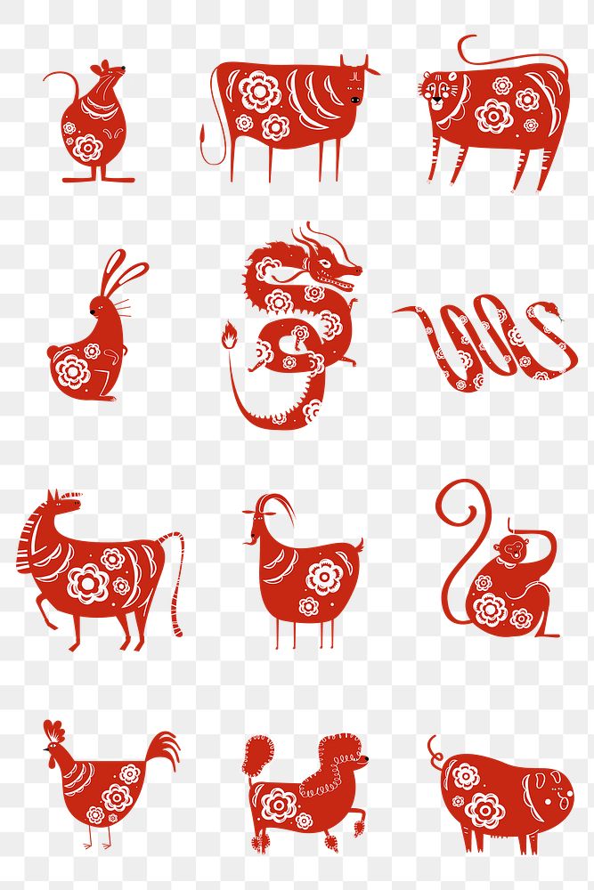 Red  Chinese zodiac animals png transparent collection