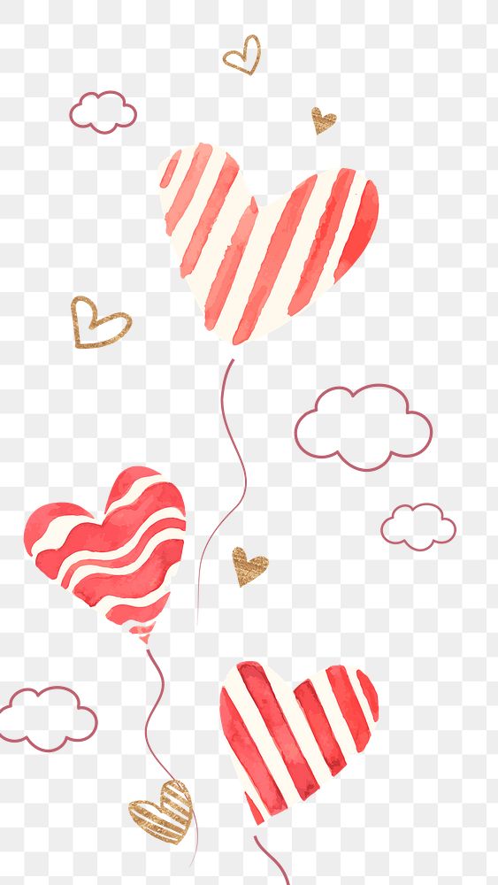 Striped heart balloons png valentine&rsquo;s sticker element
