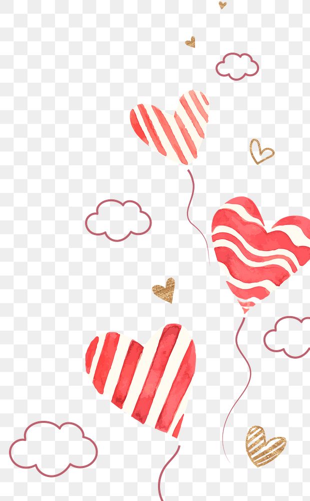 Striped heart balloons png valentine&rsquo;s border element
