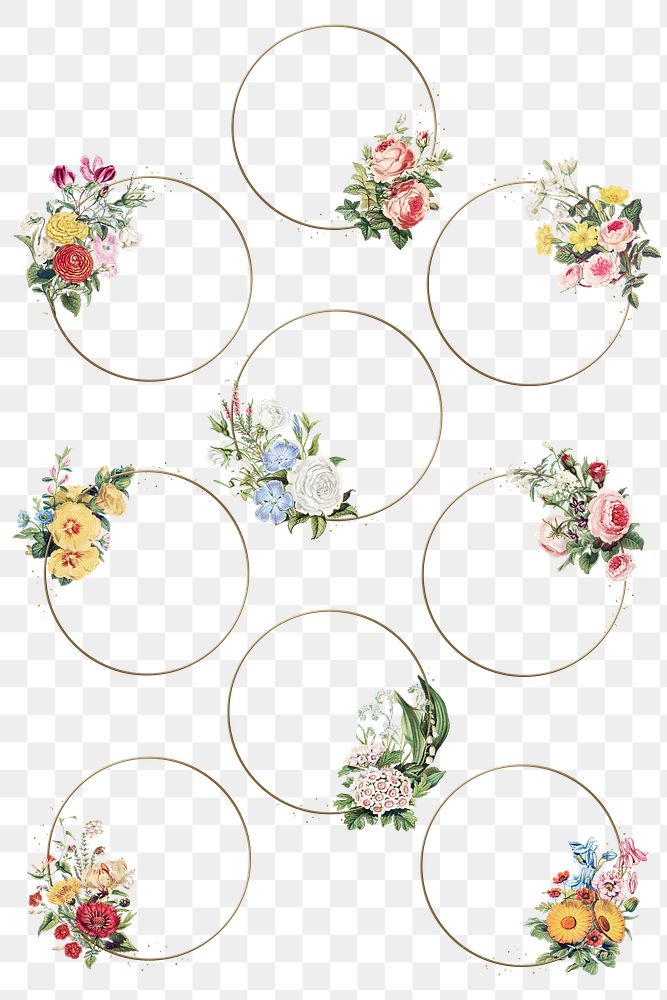 Png frames in gold with vintage flower decorations