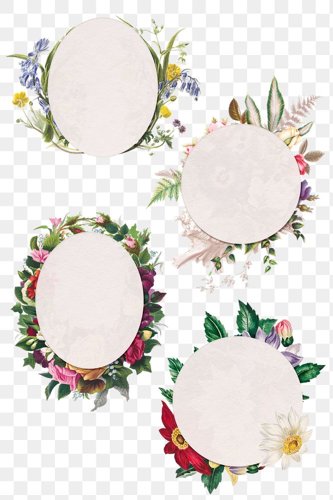 Flower png frame botanical badge set