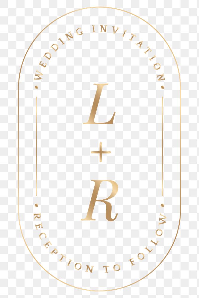 Png wedding invitation badge L+R golden luxury style
