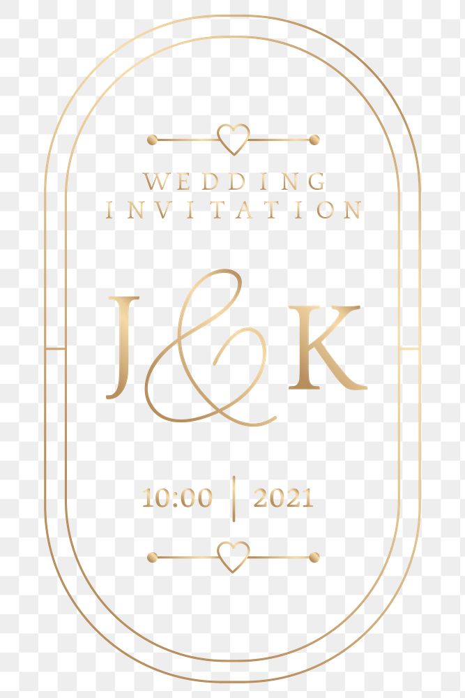 Png wedding invitation badge with groom and bride&rsquo;s names golden elegant style