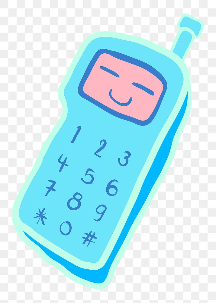Phone png cute doodle sticker with smiley face