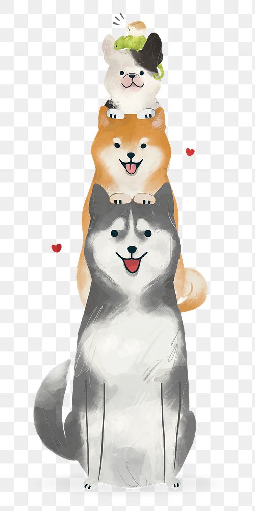 Sticker png with cute dogs illustration on transparent background