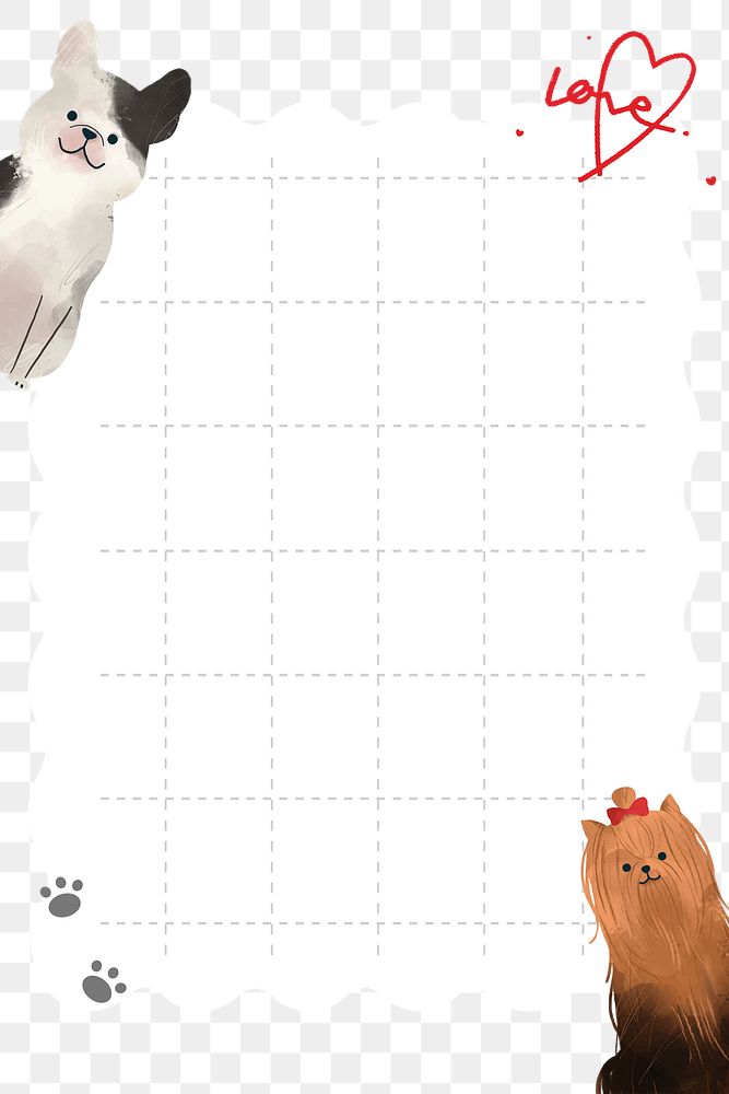 Png frame with cute cat and dog on transparent background