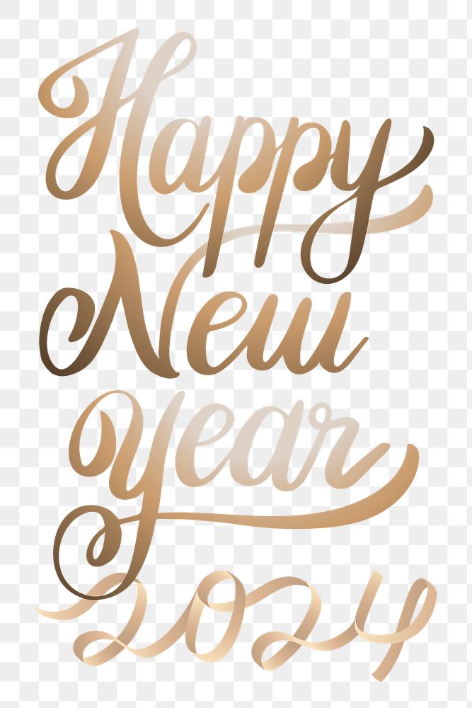 Happy new year 2024 png gold text typography