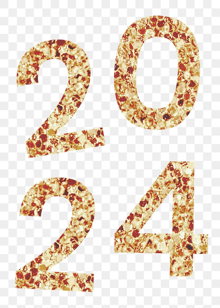 2024 png gold glitter text for new year design