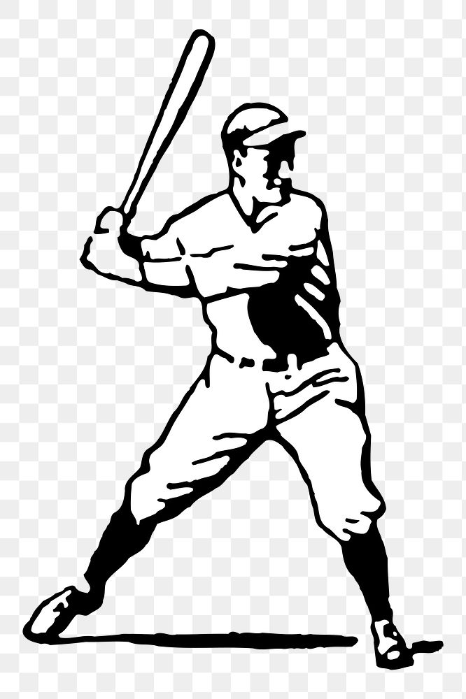 Baseball player png sticker, vintage sport illustration, transparent background. 
