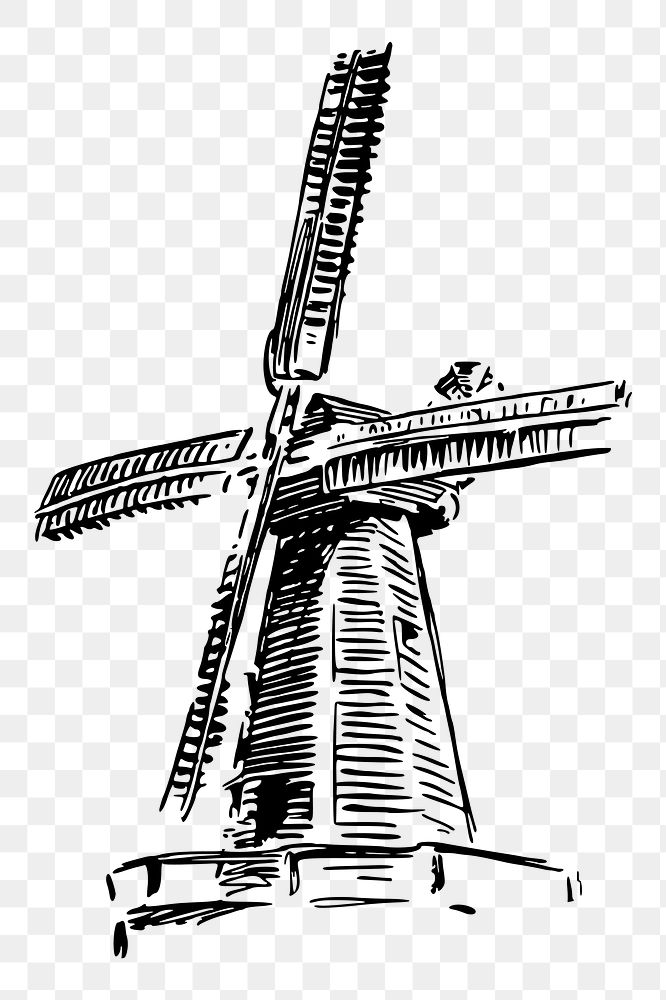 Windmill png sticker, vintage environment illustration, transparent background. Free public domain CC0 image.