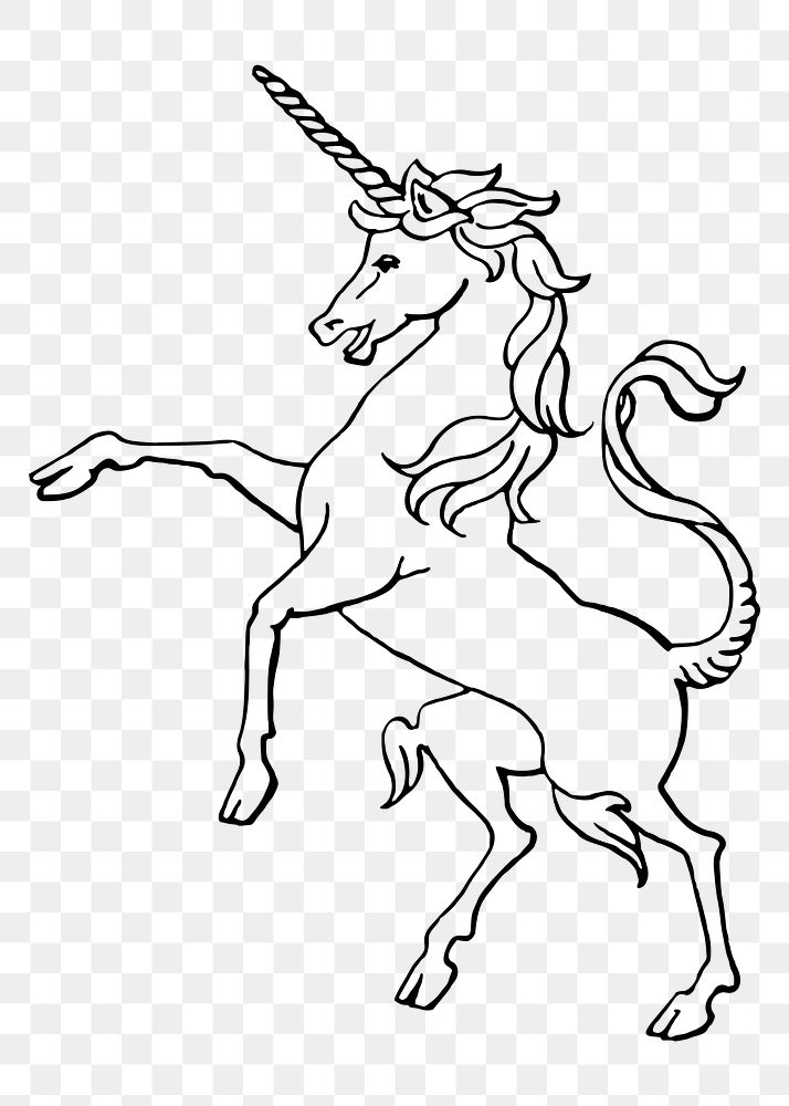 Rearing unicorn png sticker, magical creature illustration, transparent background. Free public domain CC0 image.
